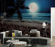 3D Sandbeach Sea Sun Tree Bluesky Wall Mural Wallpaper YXL 2638