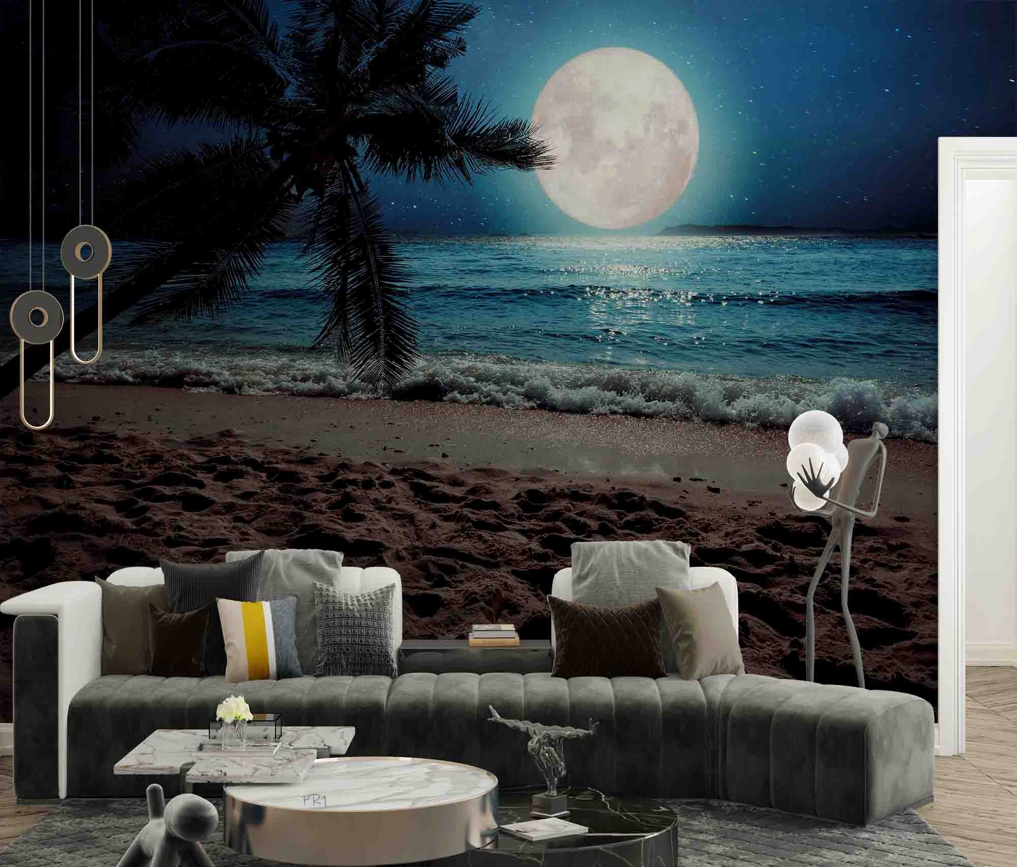 3D Sandbeach Sea Sun Tree Bluesky Wall Mural Wallpaper YXL 2638
