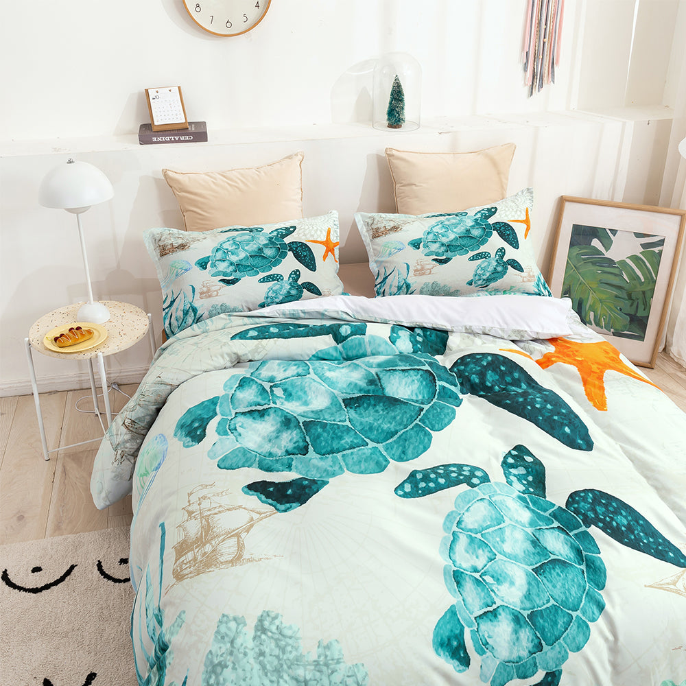 3D Watercolor Sea Turtle Coral Quilt Cover Set Bedding Set Duvet Cover Pillowcases 2- Jess Art Decoration