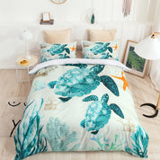 3D Watercolor Sea Turtle Coral Quilt Cover Set Bedding Set Duvet Cover Pillowcases 2- Jess Art Decoration