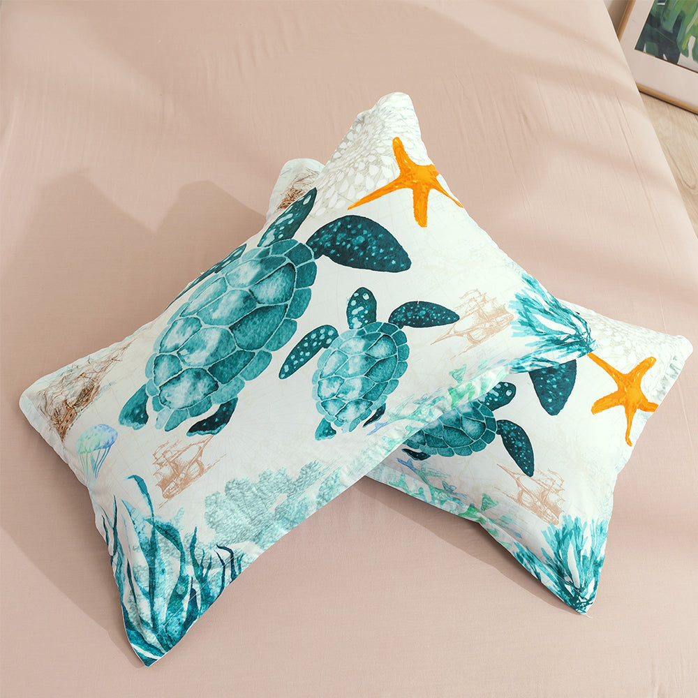 3D Watercolor Sea Turtle Coral Quilt Cover Set Bedding Set Duvet Cover Pillowcases 2- Jess Art Decoration