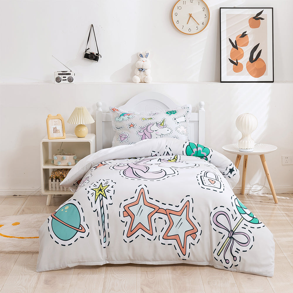 3D Unicorn Planet Star Cartoon Quilt Cover Set Bedding Set Duvet Cover Pillowcases 241- Jess Art Decoration