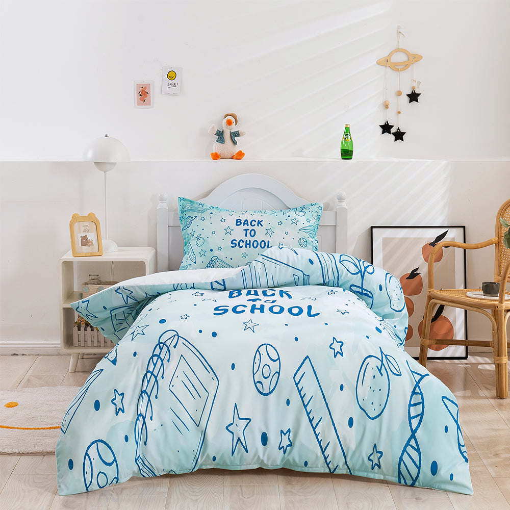 3D School Notepad Ruler Blue Cartoon Quilt Cover Set Bedding Set Duvet Cover Pillowcases 249- Jess Art Decoration