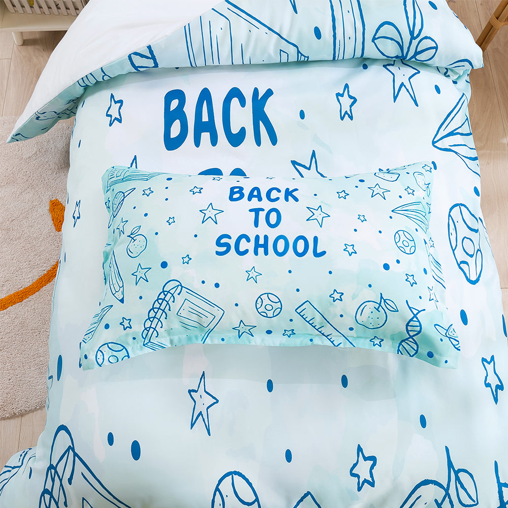 3D School Notepad Ruler Blue Cartoon Quilt Cover Set Bedding Set Duvet Cover Pillowcases 249- Jess Art Decoration