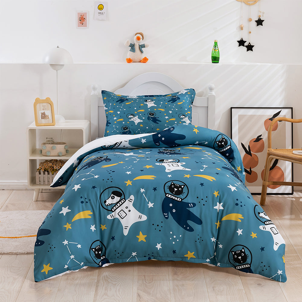 3D Dog Cat Spaceman Blue Meteor Quilt Cover Set Bedding Set Duvet Cover Pillowcases 253- Jess Art Decoration