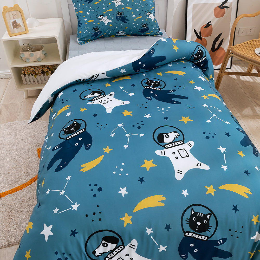 3D Dog Cat Spaceman Blue Meteor Quilt Cover Set Bedding Set Duvet Cover Pillowcases 253- Jess Art Decoration