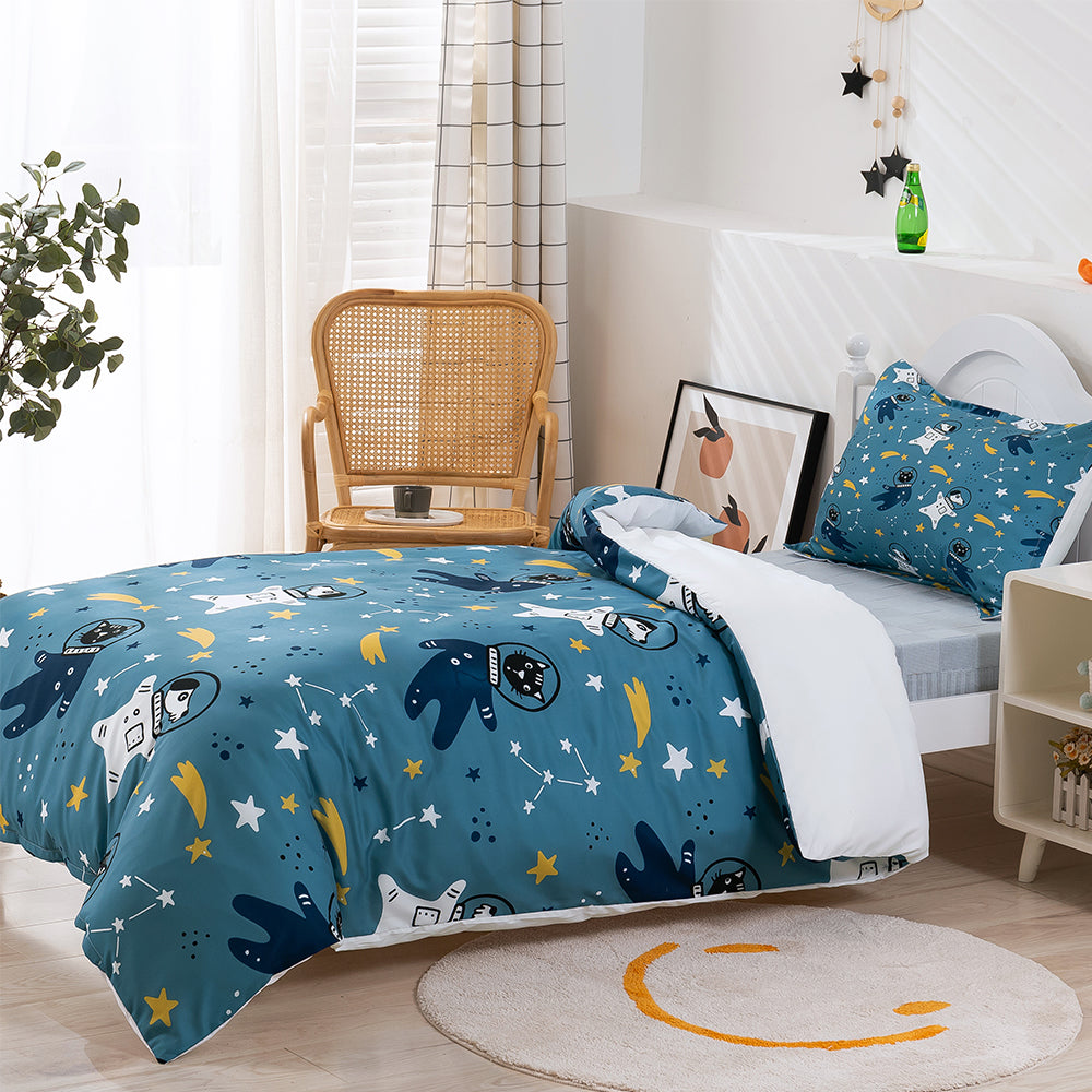 3D Dog Cat Spaceman Blue Meteor Quilt Cover Set Bedding Set Duvet Cover Pillowcases 253- Jess Art Decoration