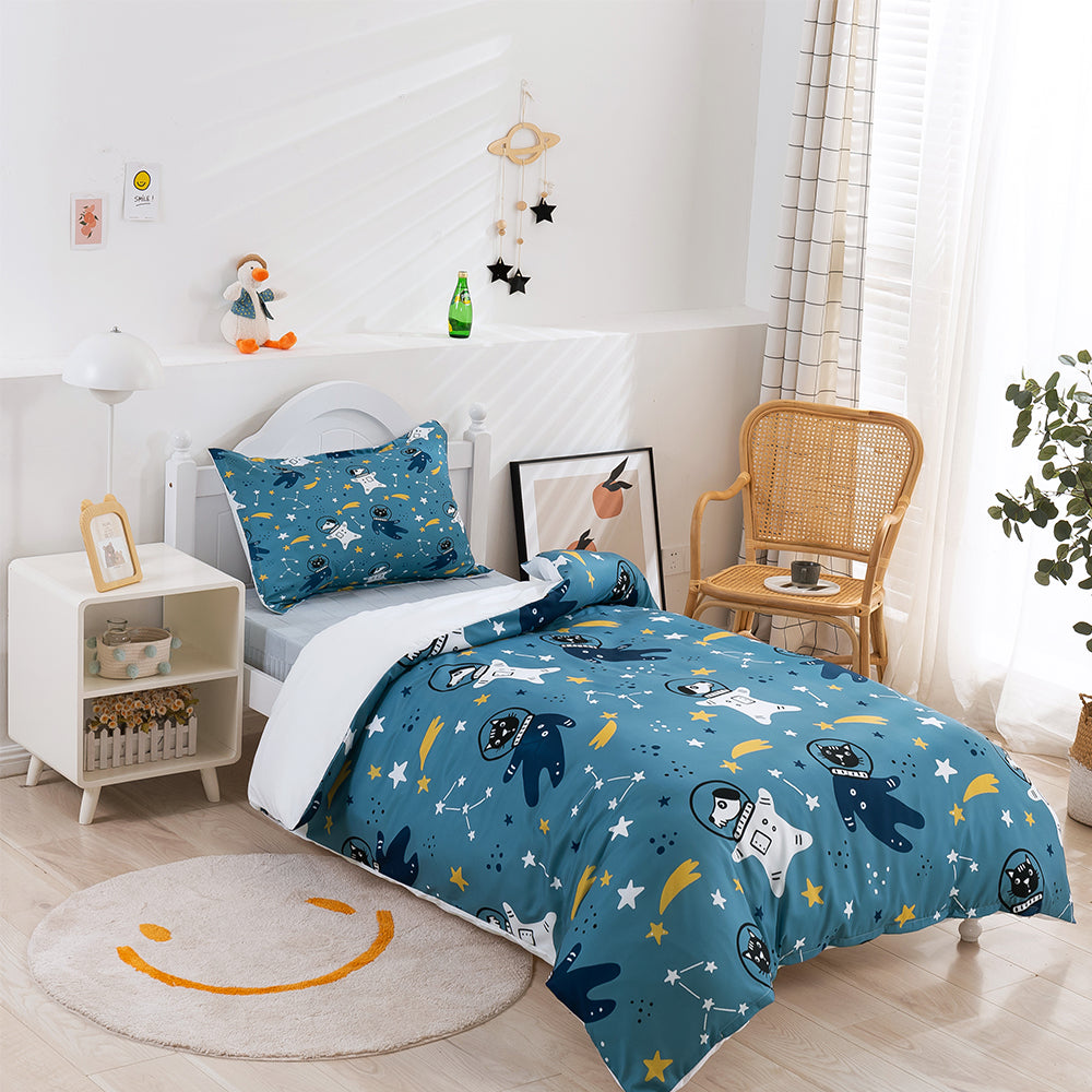 3D Dog Cat Spaceman Blue Meteor Quilt Cover Set Bedding Set Duvet Cover Pillowcases 253- Jess Art Decoration