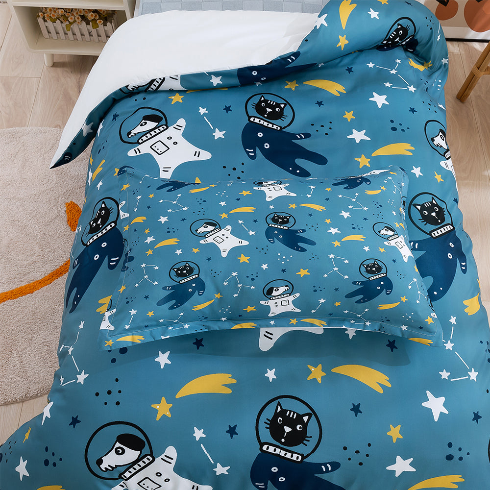 3D Dog Cat Spaceman Blue Meteor Quilt Cover Set Bedding Set Duvet Cover Pillowcases 253- Jess Art Decoration