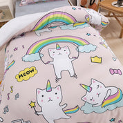 3D Unicorn Cat Rainbow Pink Quilt Cover Set Bedding Set Duvet Cover Pillowcases 258- Jess Art Decoration