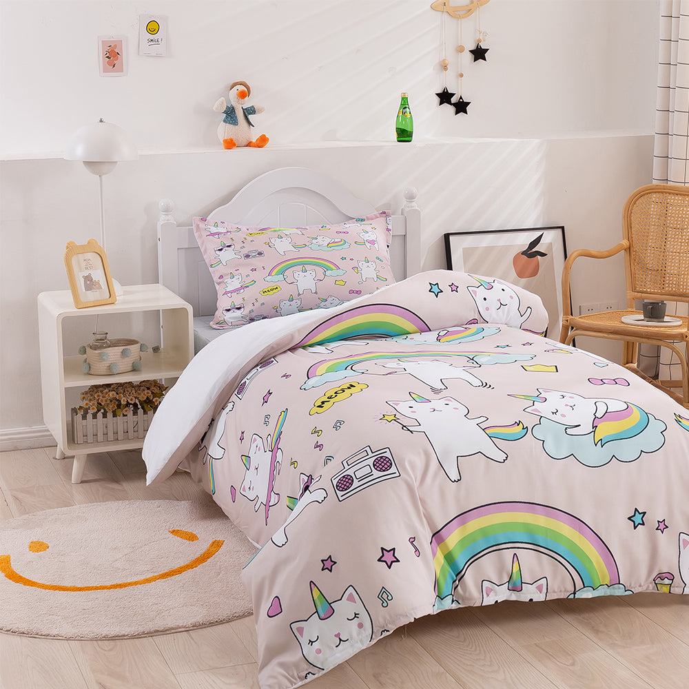 3D Unicorn Cat Rainbow Pink Quilt Cover Set Bedding Set Duvet Cover Pillowcases 258- Jess Art Decoration