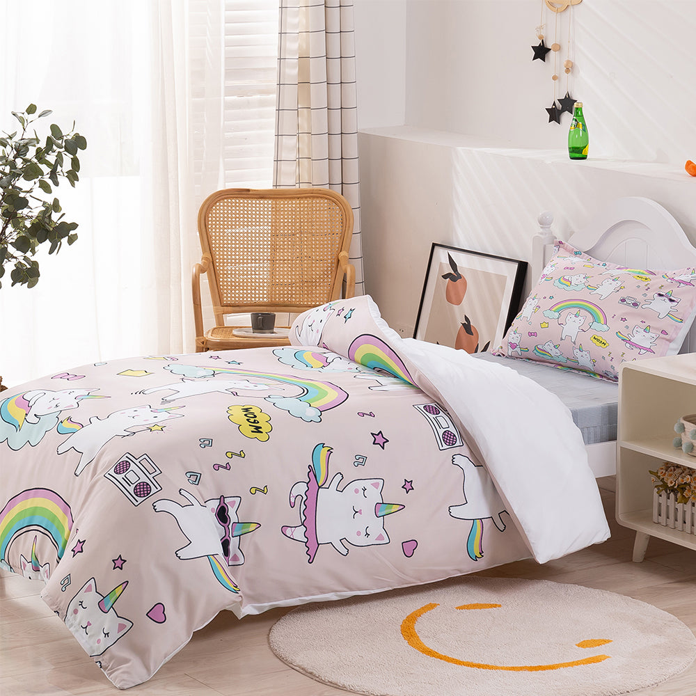 3D Unicorn Cat Rainbow Pink Quilt Cover Set Bedding Set Duvet Cover Pillowcases 258- Jess Art Decoration