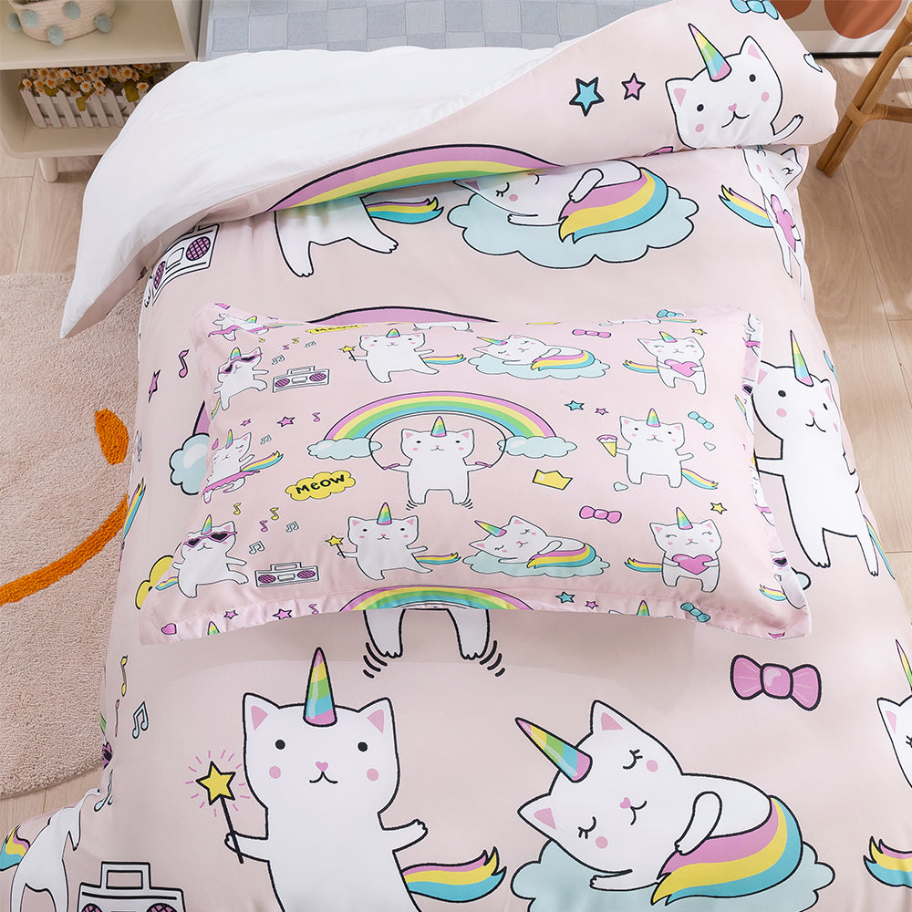 3D Unicorn Cat Rainbow Pink Quilt Cover Set Bedding Set Duvet Cover Pillowcases 258- Jess Art Decoration
