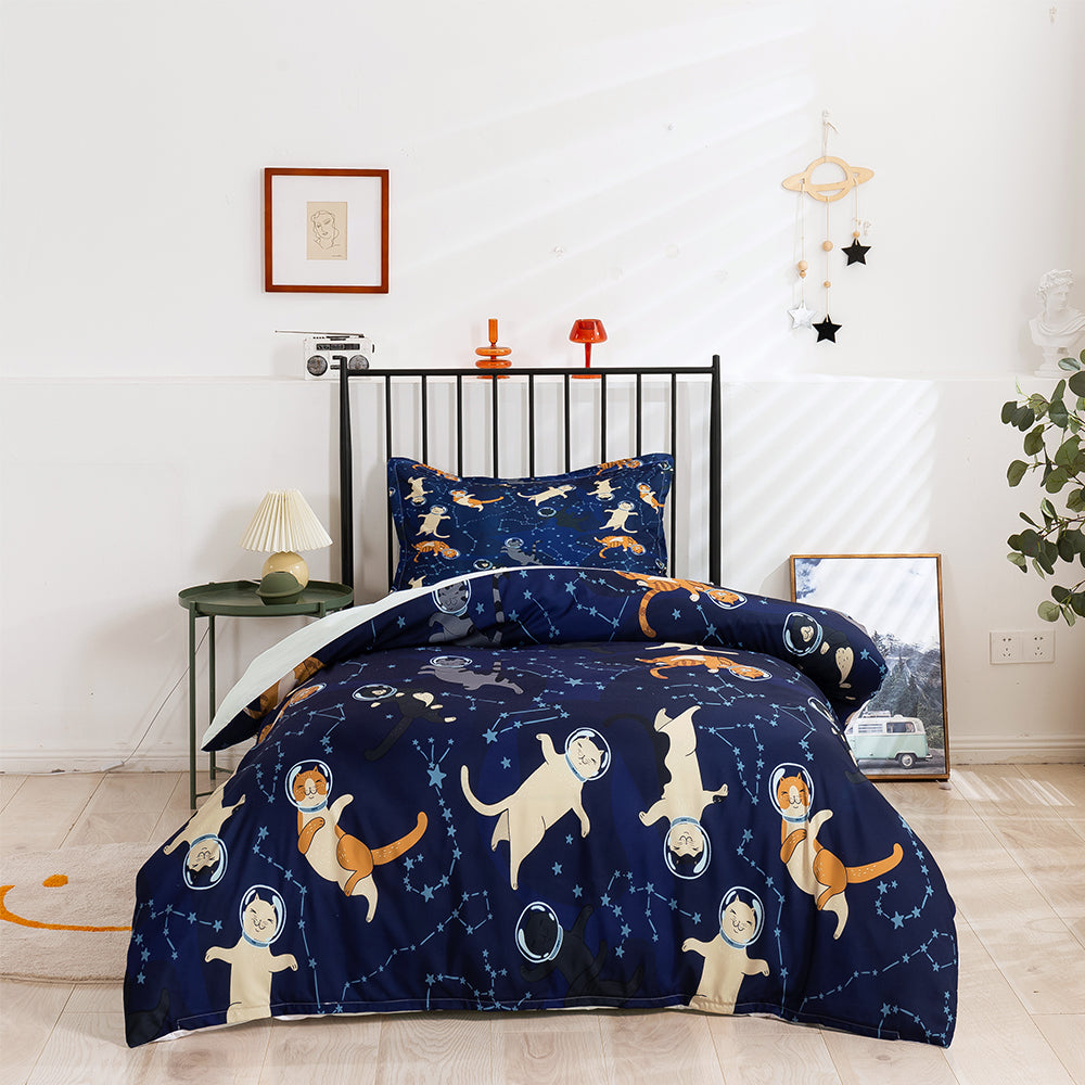 3D Cat Spaceman Constellation Blue Quilt Cover Set Bedding Set Duvet Cover Pillowcases 268- Jess Art Decoration