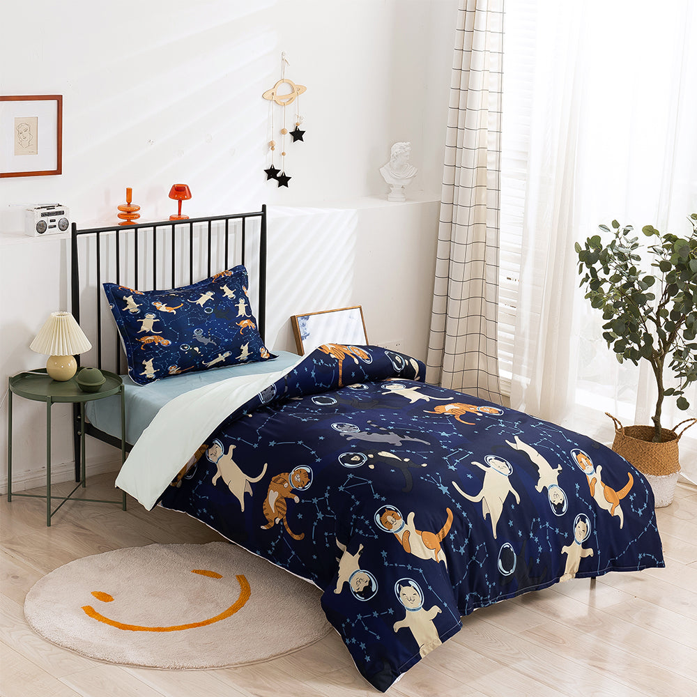 3D Cat Spaceman Constellation Blue Quilt Cover Set Bedding Set Duvet Cover Pillowcases 268- Jess Art Decoration