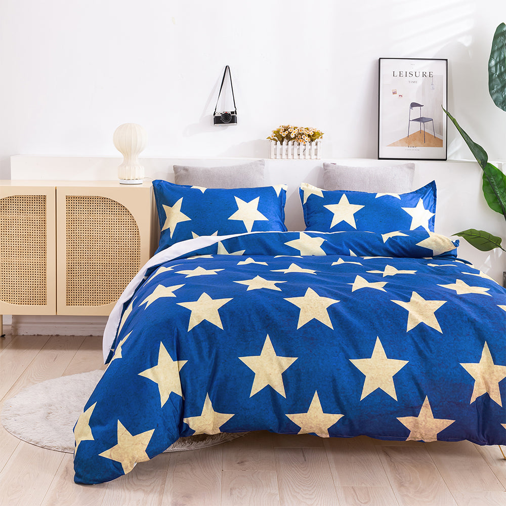 3D Blue Gold Star Quilt Cover Set Bedding Set Duvet Cover Pillowcases 425- Jess Art Decoration