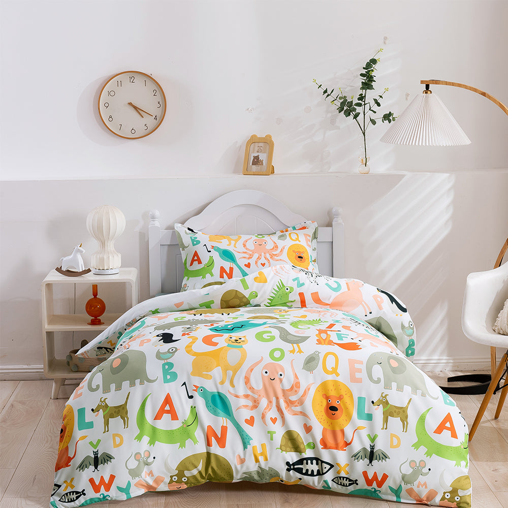 3D Alphabet Animals Cartoon Quilt Cover Set Bedding Set Duvet Cover Pillowcases 55- Jess Art Decoration