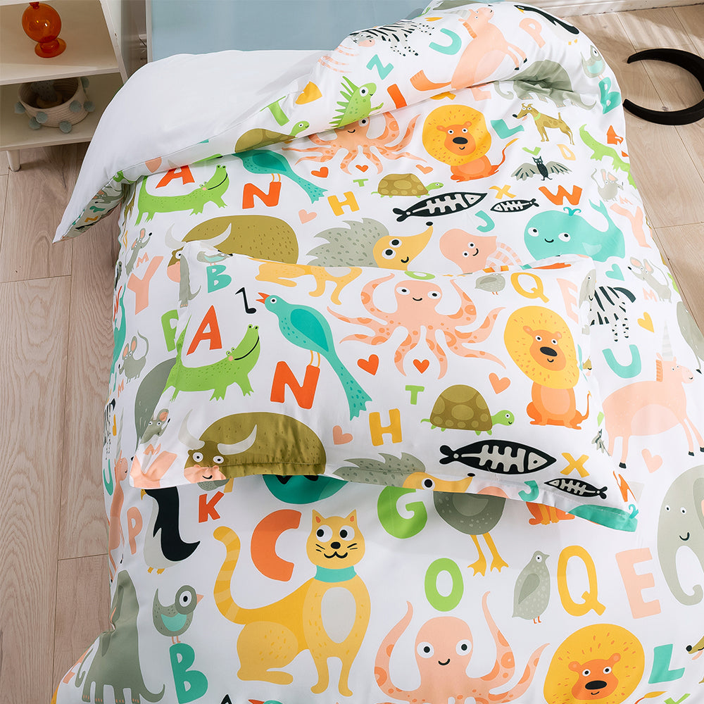 3D Alphabet Animals Cartoon Quilt Cover Set Bedding Set Duvet Cover Pillowcases 55- Jess Art Decoration