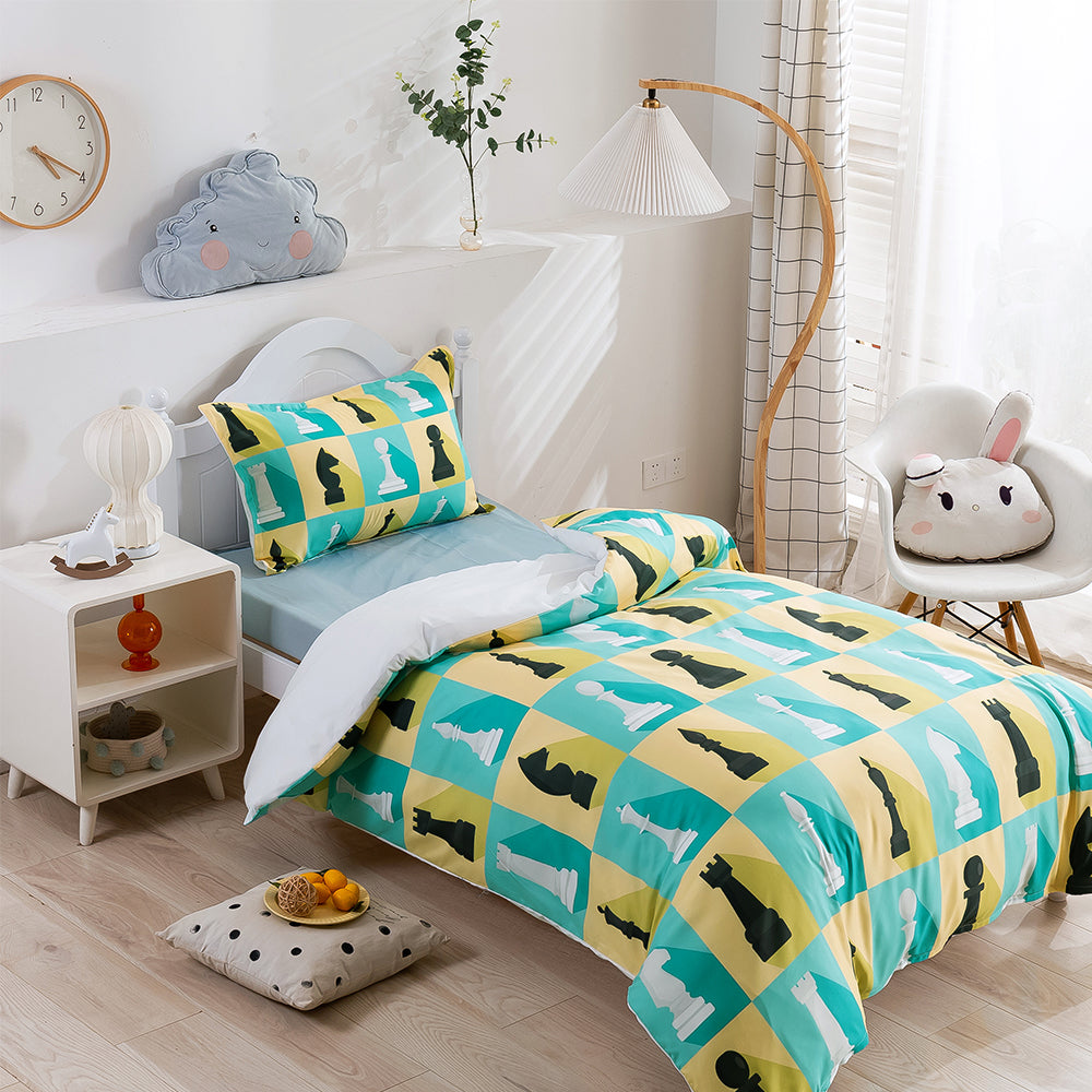 3D Chess Grid Yellow Green Quilt Cover Set Bedding Set Duvet Cover Pillowcases 57- Jess Art Decoration