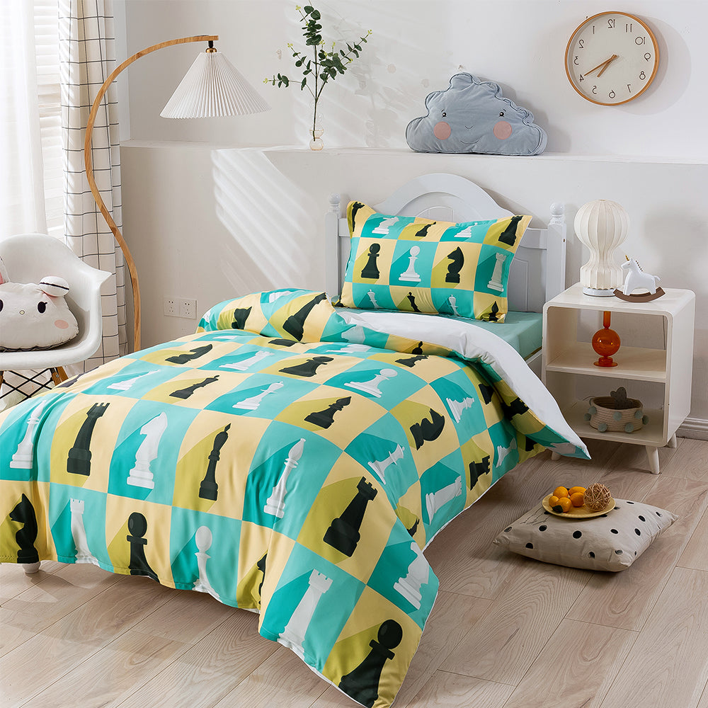 3D Chess Grid Yellow Green Quilt Cover Set Bedding Set Duvet Cover Pillowcases 57- Jess Art Decoration