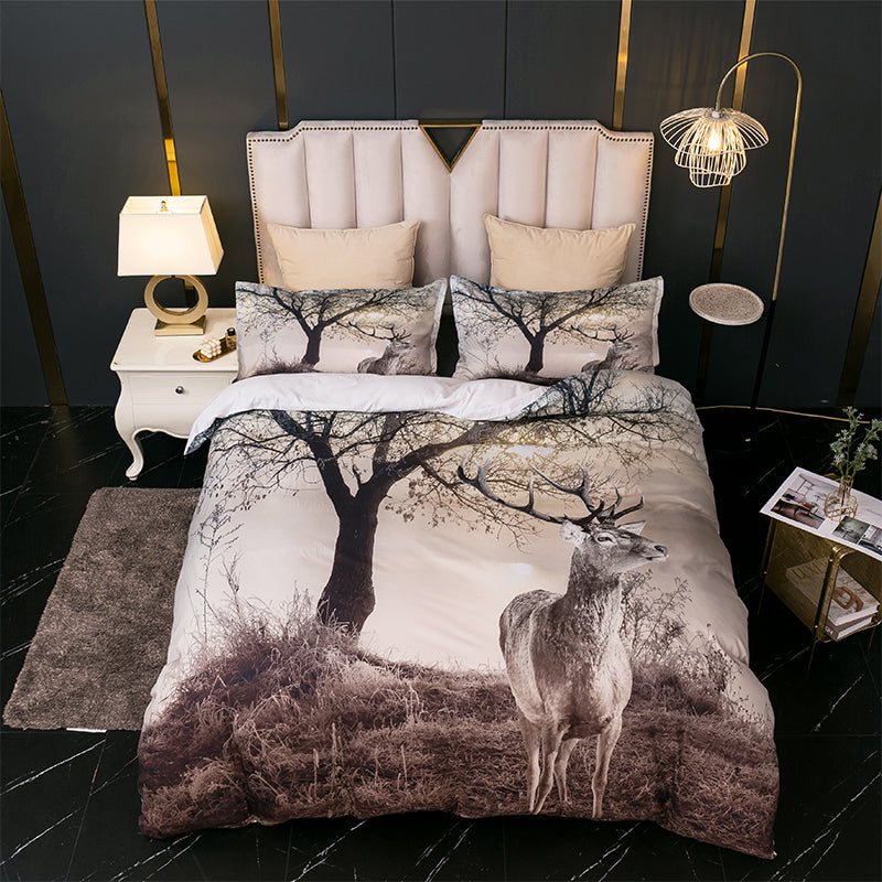 3D Deer Vintage Tree Quilt Cover Set Bedding Set Duvet Cover Pillowcase 14- Jess Art Decoration