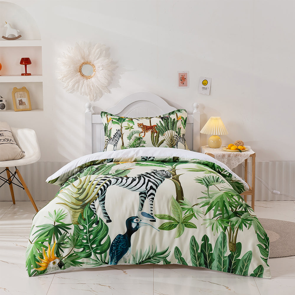 3D Zebra Tiger Toucan Parrot Leaves Quilt Cover Set Bedding Set Duvet Cover Pillowcase 64- Jess Art Decoration
