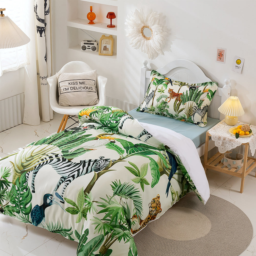 3D Zebra Tiger Toucan Parrot Leaves Quilt Cover Set Bedding Set Duvet Cover Pillowcase 64- Jess Art Decoration