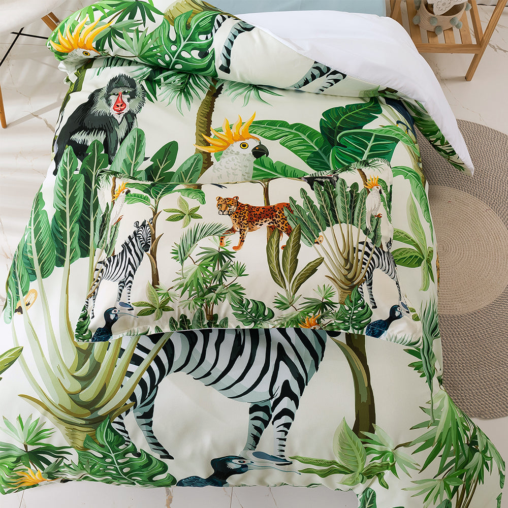 3D Zebra Tiger Toucan Parrot Leaves Quilt Cover Set Bedding Set Duvet Cover Pillowcase 64- Jess Art Decoration