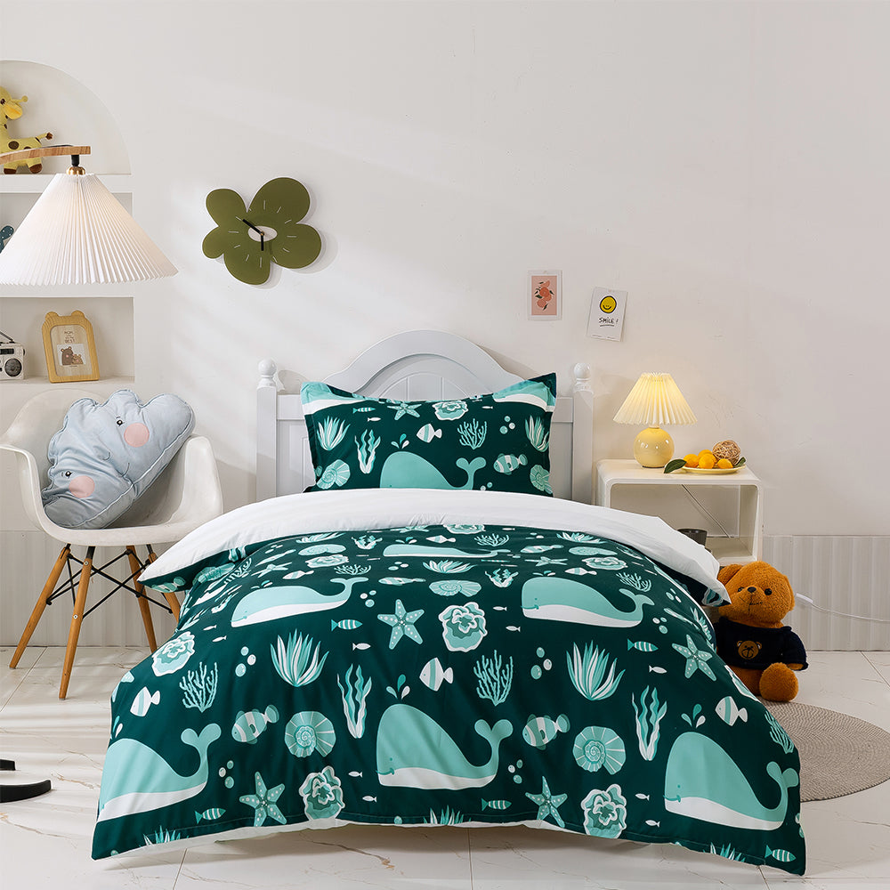 3D Whale Coral Conch Fish Green Pattern Quilt Cover Set Bedding Set Duvet Cover Pillowcases 72- Jess Art Decoration