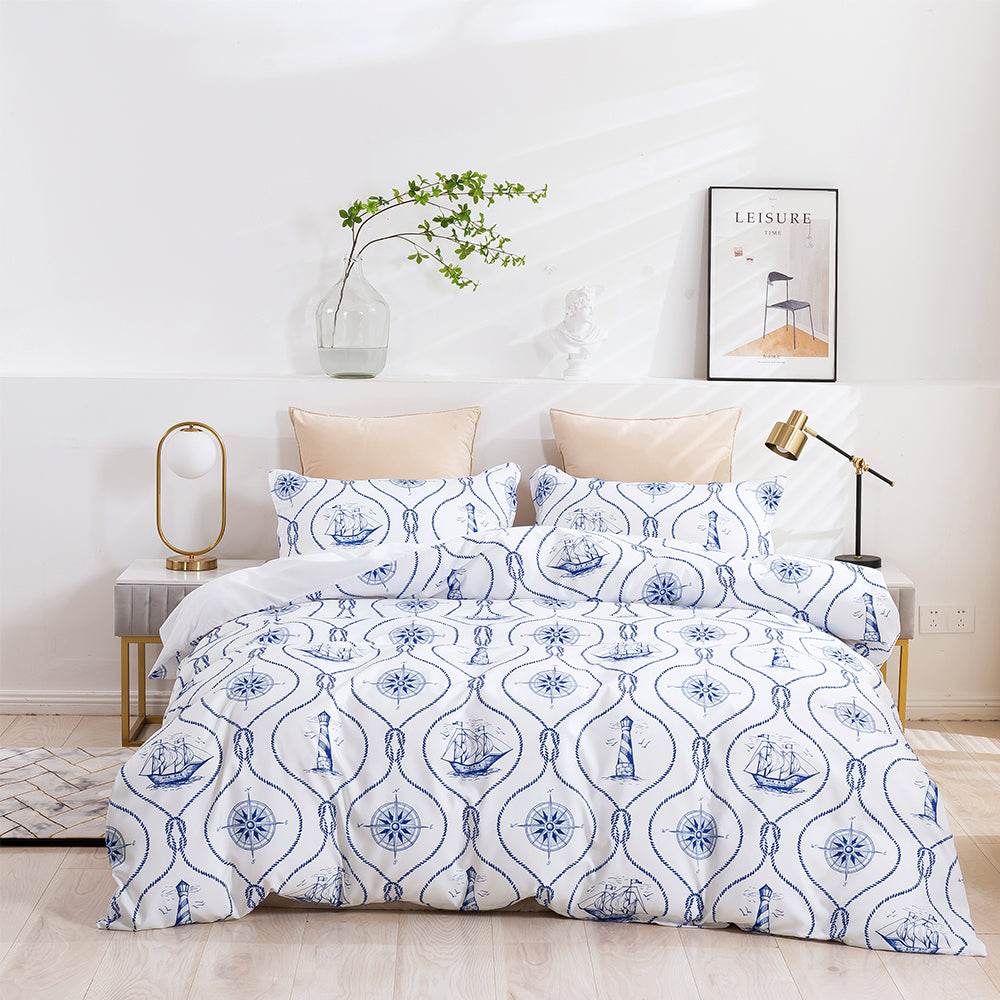 3D Boat Rudder Lighthouse Pattern Blue Quilt Cover Set Bedding Set Duvet Cover Pillowcases 278- Jess Art Decoration