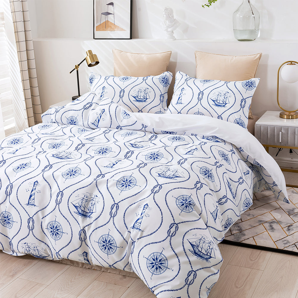 3D Boat Rudder Lighthouse Pattern Blue Quilt Cover Set Bedding Set Duvet Cover Pillowcases 278- Jess Art Decoration