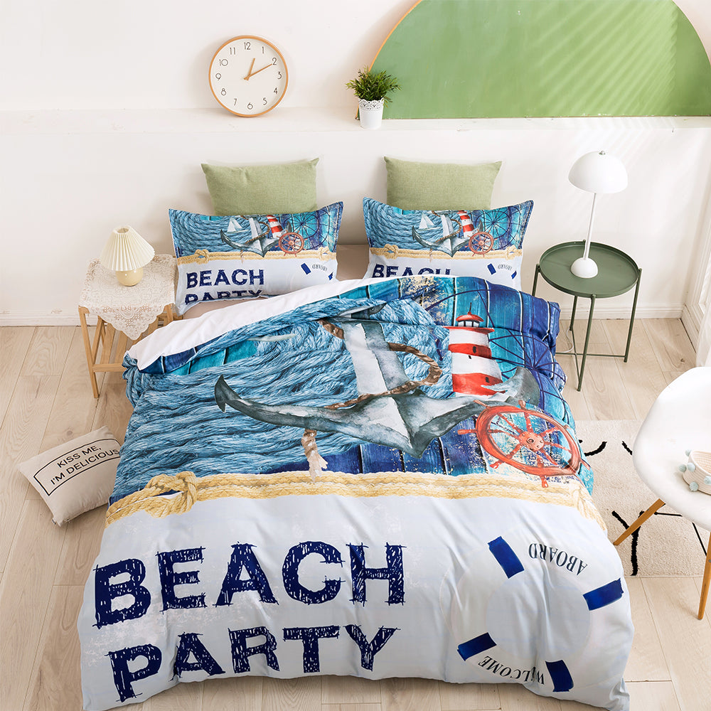 3D Sea Boat Anchor Blue Graffiti Quilt Cover Set Bedding Set Duvet Cover Pillowcases 3- Jess Art Decoration