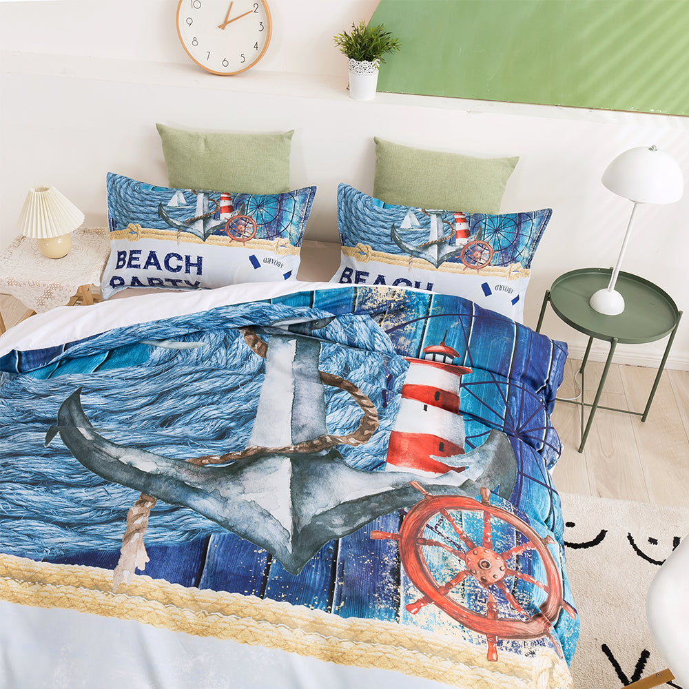 3D Sea Boat Anchor Blue Graffiti Quilt Cover Set Bedding Set Duvet Cover Pillowcases 3- Jess Art Decoration