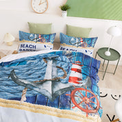 3D Sea Boat Anchor Blue Graffiti Quilt Cover Set Bedding Set Duvet Cover Pillowcases 3- Jess Art Decoration