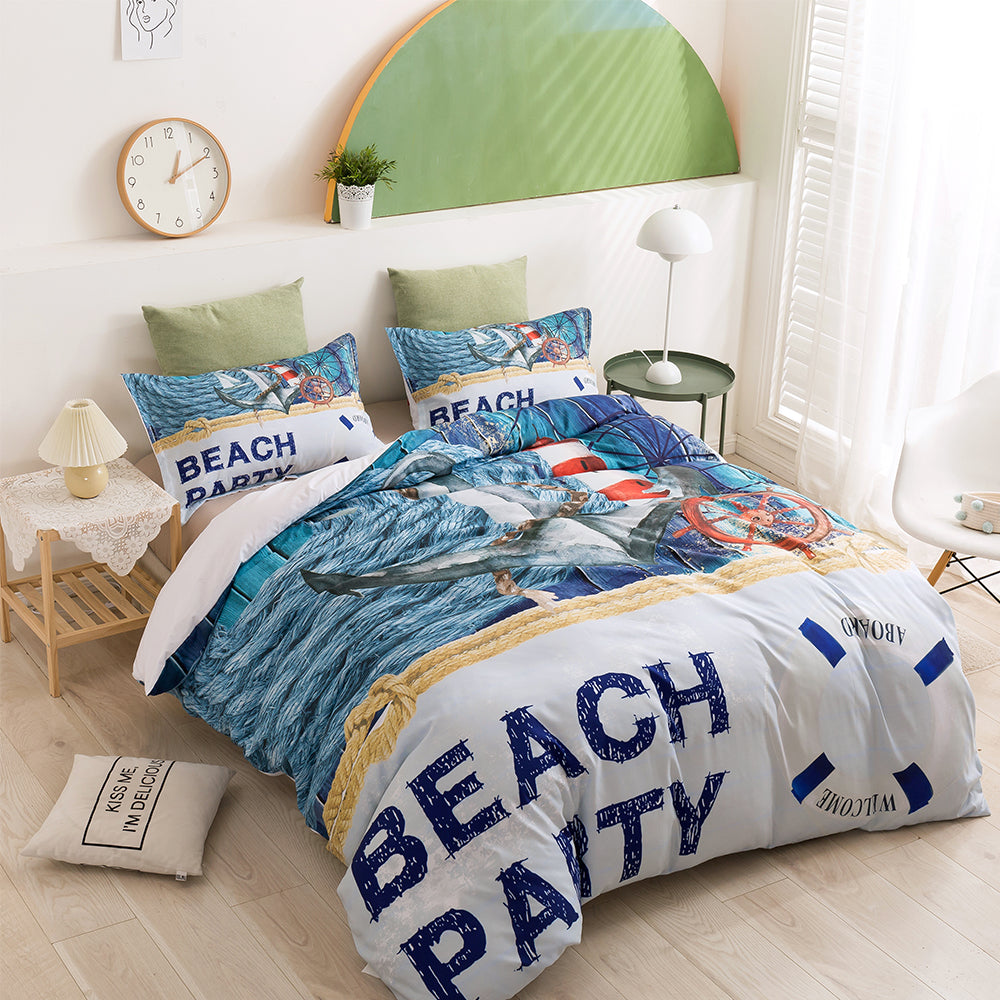 3D Sea Boat Anchor Blue Graffiti Quilt Cover Set Bedding Set Duvet Cover Pillowcases 3- Jess Art Decoration