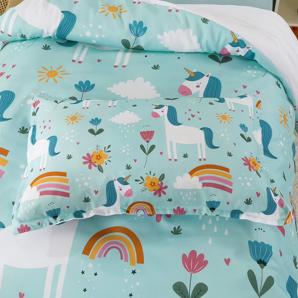 3D Cartoon Unicorn Floral Rainbow Quilt Cover Set Bedding Set Duvet Cover Pillowcases 374- Jess Art Decoration