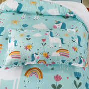 3D Cartoon Unicorn Floral Rainbow Quilt Cover Set Bedding Set Duvet Cover Pillowcases 374- Jess Art Decoration