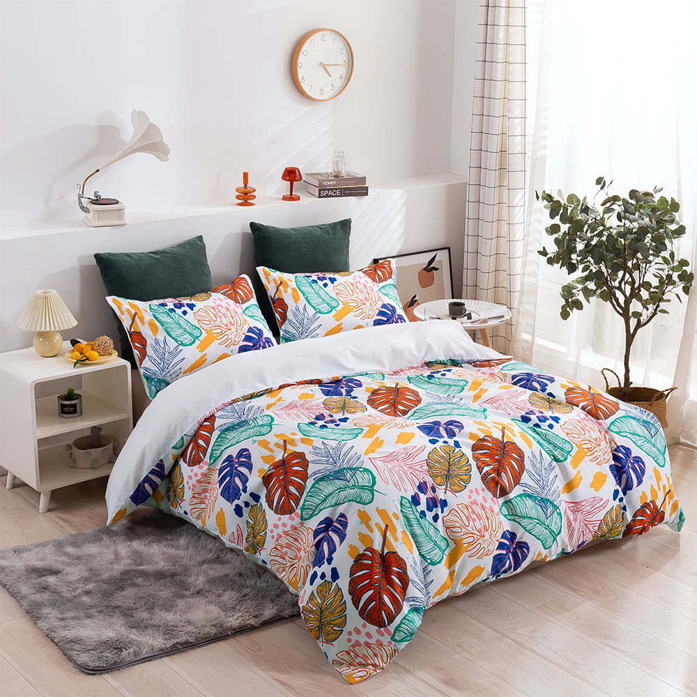 3D Leaves Retro Hand Drawn Pattern Quilt Cover Set Bedding Set Duvet Cover Pillowcases 86- Jess Art Decoration