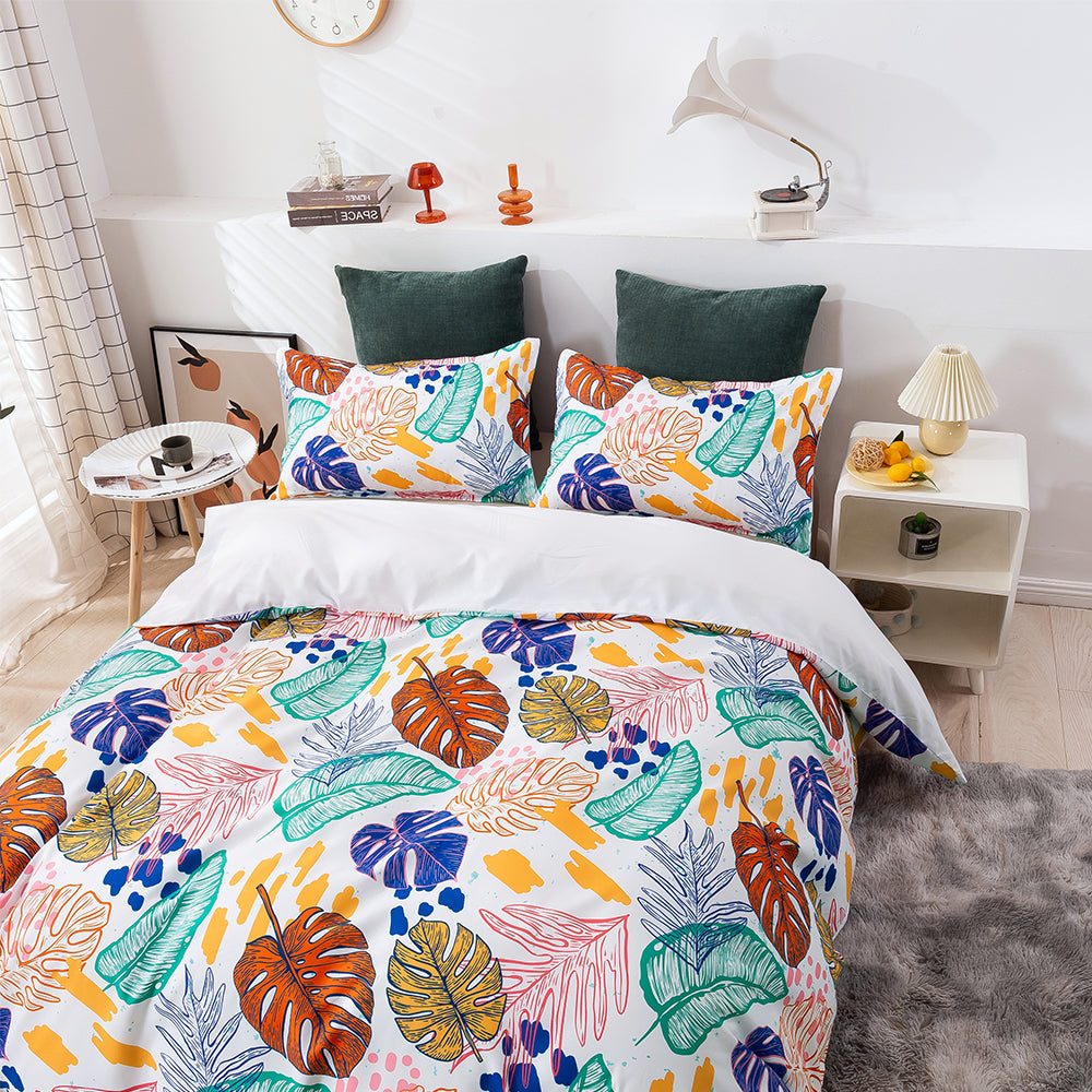3D Leaves Retro Hand Drawn Pattern Quilt Cover Set Bedding Set Duvet Cover Pillowcases 86- Jess Art Decoration