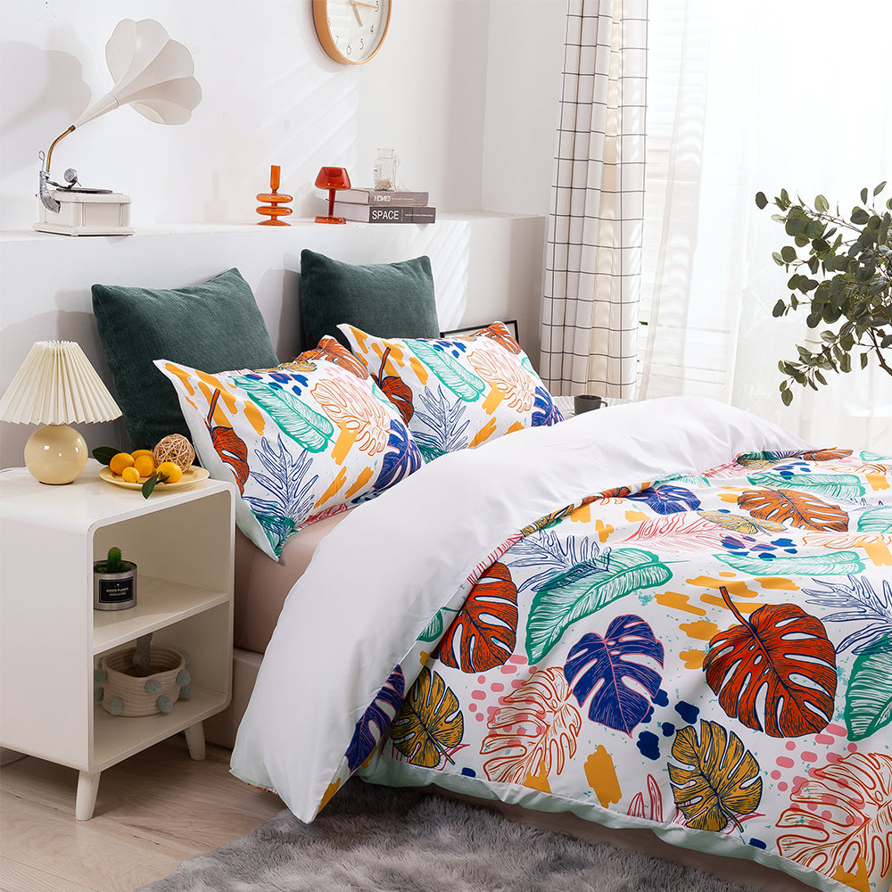 3D Leaves Retro Hand Drawn Pattern Quilt Cover Set Bedding Set Duvet Cover Pillowcases 86- Jess Art Decoration