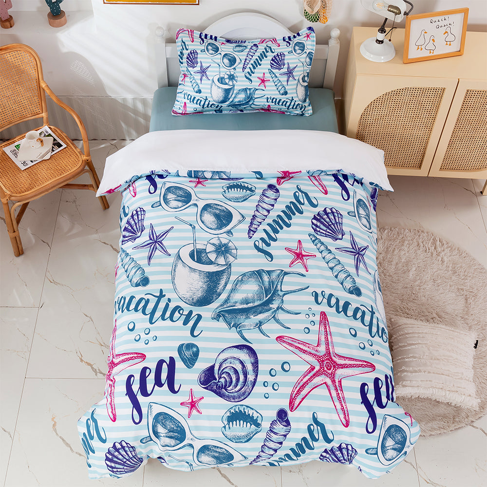 3D Conch Starfish Stripe Blue Quilt Cover Set Bedding Set Duvet Cover Pillowcases 389- Jess Art Decoration
