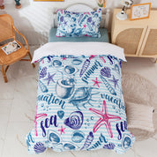3D Conch Starfish Stripe Blue Quilt Cover Set Bedding Set Duvet Cover Pillowcases 389- Jess Art Decoration