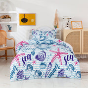 3D Conch Starfish Stripe Blue Quilt Cover Set Bedding Set Duvet Cover Pillowcases 389- Jess Art Decoration