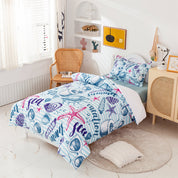 3D Conch Starfish Stripe Blue Quilt Cover Set Bedding Set Duvet Cover Pillowcases 389- Jess Art Decoration