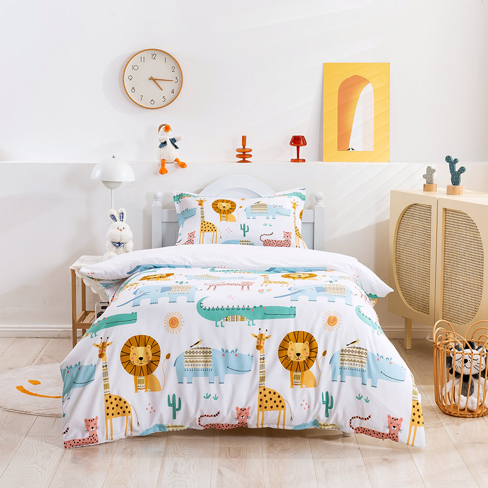 3D Hippo Giraffe Crocodile Lion Leopard Cartoon Animals Pattern Quilt Cover Set Bedding Set Duvet Cover Pillowcases 141- Jess Art Decoration