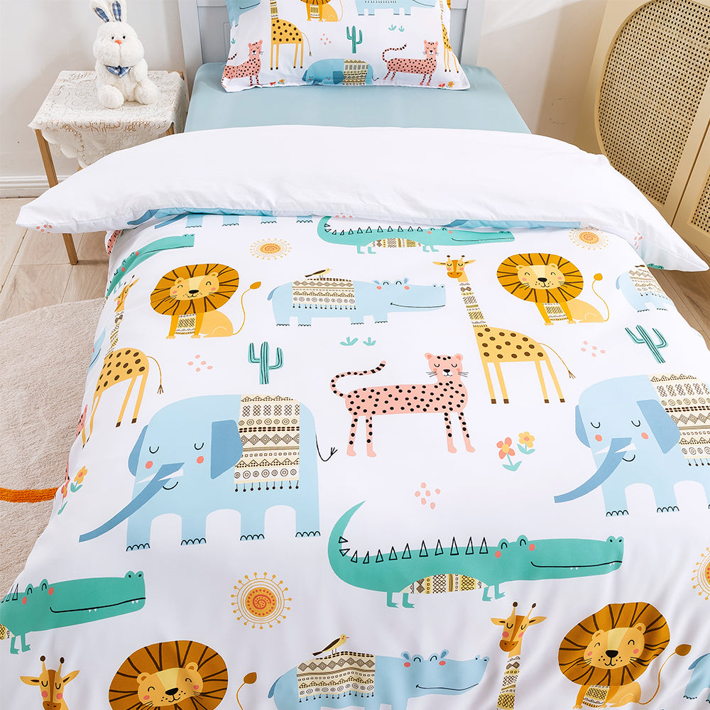 3D Hippo Giraffe Crocodile Lion Leopard Cartoon Animals Pattern Quilt Cover Set Bedding Set Duvet Cover Pillowcases 141- Jess Art Decoration