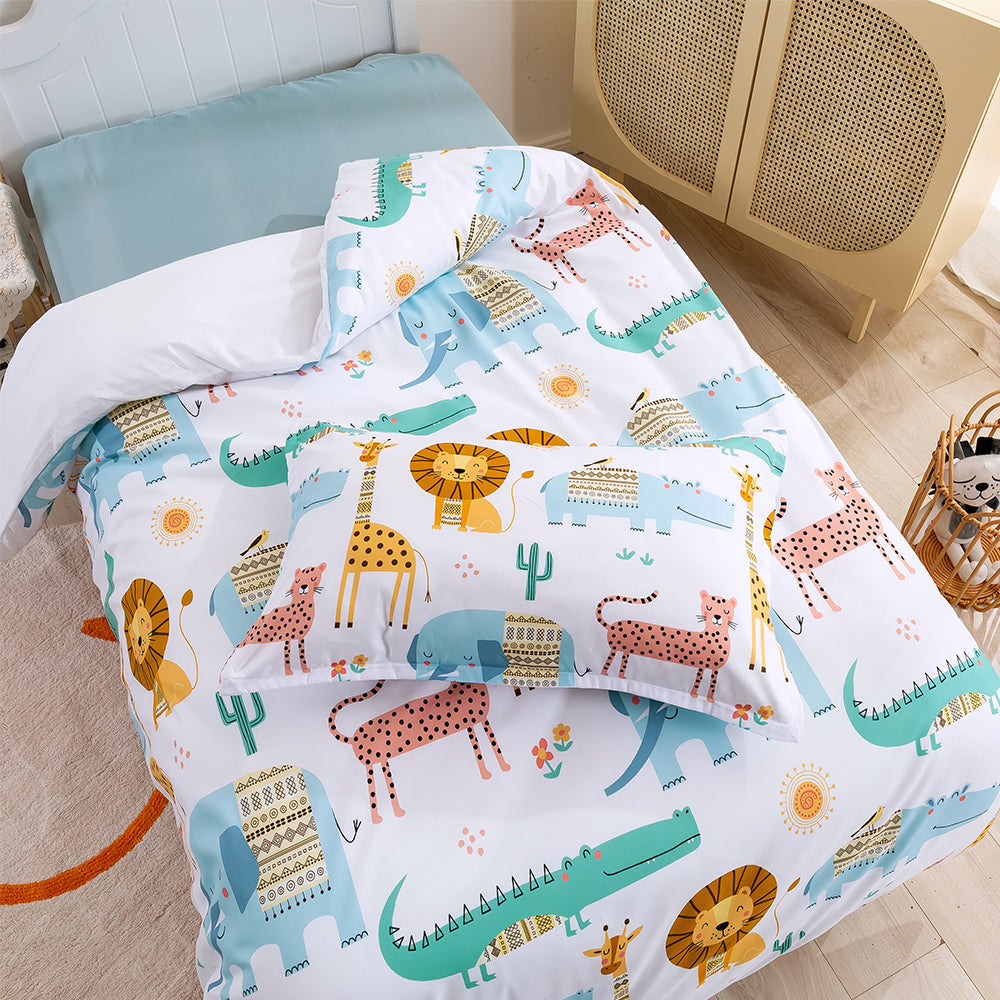 3D Hippo Giraffe Crocodile Lion Leopard Cartoon Animals Pattern Quilt Cover Set Bedding Set Duvet Cover Pillowcases 141- Jess Art Decoration