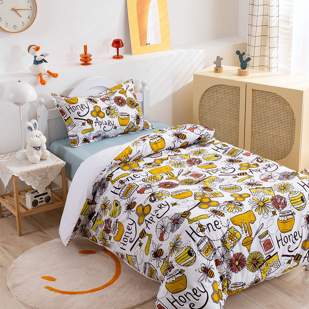 3D Honey Bee Floral Pattern Quilt Cover Set Bedding Set Duvet Cover Pillowcases 142- Jess Art Decoration