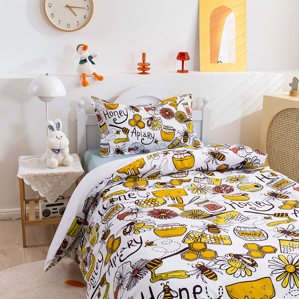 3D Honey Bee Floral Pattern Quilt Cover Set Bedding Set Duvet Cover Pillowcases 142- Jess Art Decoration