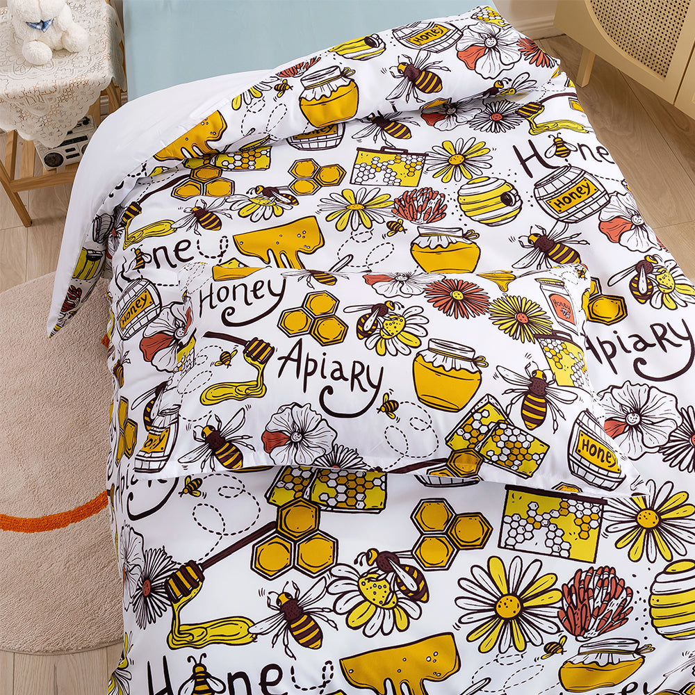 3D Honey Bee Floral Pattern Quilt Cover Set Bedding Set Duvet Cover Pillowcases 142- Jess Art Decoration